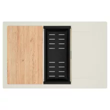 HD Onyx White 78-XL egymedencés mosogatótálca szett, vágódeszkával, matt fekete csepegtetőkosárral, csepegtetőtálcával, tört fehér színben