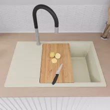 HD Onyx White 78-XL egymedencés mosogatótálca szett, vágódeszkával, acél csepegtetőkosárral, csepegtetőtálcával, tört fehér színben