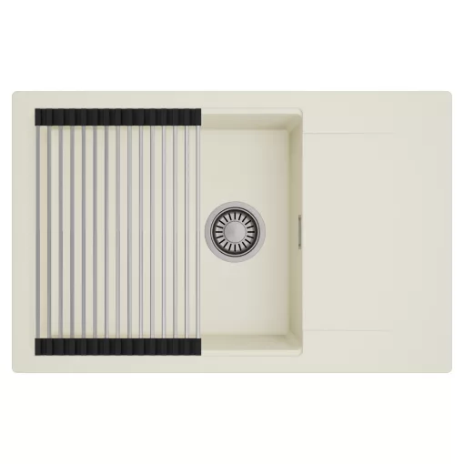 HD Onyx White 78-XL egymedencés mosogatótálca szett, acél csepegtetőráccsal, csepegtetőtálcával, tört fehér színben