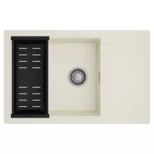 HD Onyx White 78-XL egymedencés mosogatótálca szett, matt fekete csepegtetőkosárral, csepegtetőtálcával, tört fehér színben