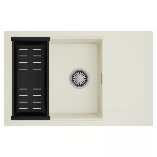 HD Onyx White 78-XL egymedencés mosogatótálca szett, matt fekete csepegtetőkosárral, csepegtetőtálcával, tört fehér színben