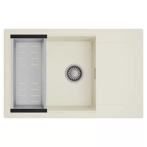 HD Onyx White 78-XL egymedencés mosogatótálca szett, acél csepegtetőkosárral, csepegtetőtálcával, tört fehér színben