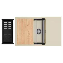 HD Onyx Beige 78-XL egymedencés gránit mosogatótálca szett, csepegtetőtálcával, vágódeszkával, acél csepegtetőráccsal és matt fekete kosárral, soft bézs színben, szálcsiszolt króm leeresztő szifonnal