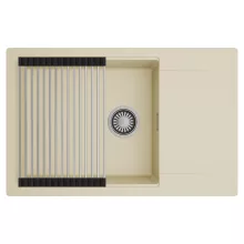 HD Onyx Beige 78-XL egymedencés mosogatótálca szett, acél csepegtetőráccsal, csepegtetőtálcával, soft bézs színben, szálcsiszolt króm leeresztő szifonnal