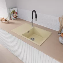 HD Onyx Beige 78-XL egymedencés mosogatótálca, csepegtetőtálcával, soft bézs színben, szálcsiszolt króm leeresztő szifonnal