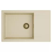 HD Onyx Beige 78-XL egymedencés mosogatótálca, csepegtetőtálcával, soft bézs színben, szálcsiszolt arany leeresztő szifonnal