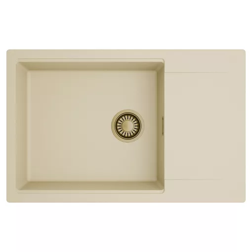 HD Onyx Beige 78-XL egymedencés mosogatótálca, csepegtetőtálcával, soft bézs színben, szálcsiszolt arany leeresztő szifonnal