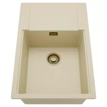 HD Onyx Beige 78-XL egymedencés mosogatótálca, csepegtetőtálcával, soft bézs színben, szálcsiszolt arany leeresztő szifonnal