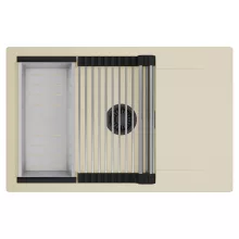 HD Onyx Beige 78-XL egymedencés mosogatótálca szett, acél csepegtetőráccsal és kosárral, csepegtetőtálcával, soft bézs színben, matt fekete leeresztő szifonnal