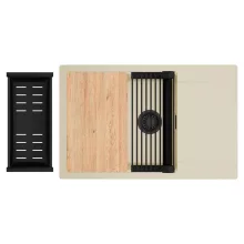 HD Onyx Beige 78-XL egymedencés gránit mosogatótálca szett, csepegtetőtálcával, vágódeszkával, matt fekete csepegtetőráccsal és kosárral, soft bézs színben, matt fekete leeresztő szifonnal