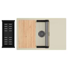 HD Onyx Beige 78-XL egymedencés gránit mosogatótálca szett, csepegtetőtálcával, vágódeszkával, acél csepegtetőráccsal és matt fekete kosárral, soft bézs színben, matt fekete leeresztő szifonnal