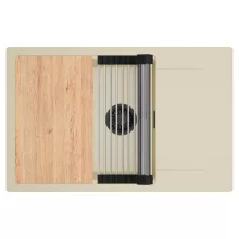 HD Onyx Beige 78-XL egymedencés gránit mosogatótálca szett, csepegtetőtálcával, vágódeszkával, acél csepegtetőráccsal, soft bézs színben, matt fekete leeresztő szifonnal