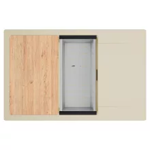 HD Onyx Beige 78-XL egymedencés gránit mosogatótálca szett, csepegtetőtálcával, vágódeszkával, acél csepegtetőkosárral, soft bézs színben, matt fekete leeresztő szifonnal