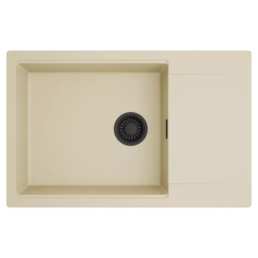 HD Onyx Beige 78-XL egymedencés mosogatótálca, csepegtetőtálcával, soft bézs színben, matt fekete leeresztő szifonnal