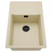 HD Onyx Beige 78-XL egymedencés mosogatótálca, csepegtetőtálcával, soft bézs színben, matt fekete leeresztő szifonnal