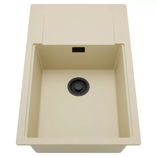 HD Onyx Beige 78-XL egymedencés mosogatótálca, csepegtetőtálcával, soft bézs színben, matt fekete leeresztő szifonnal