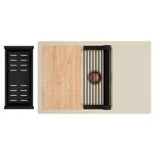 HD Onyx Beige 78-XL egymedencés gránit mosogatótálca szett, csepegtetőtálcával, vágódeszkával, matt fekete csepegtetőráccsal és kosárral, soft bézs színben, szálcsiszolt réz leeresztő szifonnal