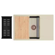 HD Onyx Beige 78-XL egymedencés gránit mosogatótálca szett, csepegtetőtálcával, vágódeszkával, acél csepegtetőráccsal és matt fekete kosárral, soft bézs színben, szálcsiszolt réz leeresztő szifonnal