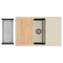 HD Onyx Beige 78-XL egymedencés gránit mosogatótálca szett, csepegtetőtálcával, vágódeszkával, acél csepegtetőráccsal és kosárral, soft bézs színben, szálcsiszolt réz leeresztő szifonnal