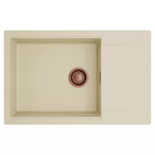 HD Onyx Beige 78-XL egymedencés mosogatótálca, csepegtetőtálcával, soft bézs színben, szálcsiszolt réz leeresztő szifonnal