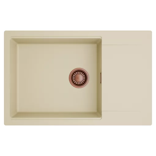 HD Onyx Beige 78-XL egymedencés mosogatótálca, csepegtetőtálcával, soft bézs színben, szálcsiszolt réz leeresztő szifonnal