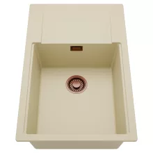 HD Onyx Beige 78-XL egymedencés mosogatótálca, csepegtetőtálcával, soft bézs színben, szálcsiszolt réz leeresztő szifonnal