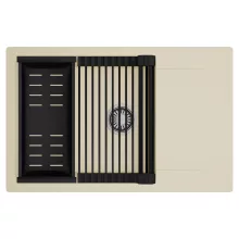 HD Onyx Beige 78-XL egymedencés mosogatótálca szett, matt fekete csepegtetőráccsal és kosárral, csepegtetőtálcával, soft bézs színben