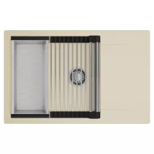 HD Onyx Beige 78-XL egymedencés mosogatótálca szett, acél csepegtetőráccsal és kosárral, csepegtetőtálcával, soft bézs színben