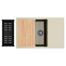 HD Onyx Beige 78-XL egymedencés gránit mosogatótálca szett, csepegtetőtálcával, vágódeszkával, matt fekete csepegtetőráccsal és kosárral, soft bézs színben