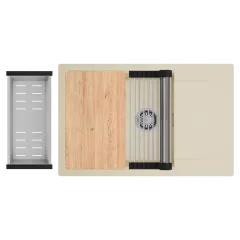   HD Onyx Beige 78-XL egymedencés gránit mosogatótálca szett, csepegtetőtálcával, vágódeszkával, acél csepegtetőráccsal és kosárral, soft bézs színben