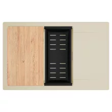 HD Onyx Beige 78-XL egymedencés gránit mosogatótálca szett, csepegtetőtálcával, vágódeszkával, matt fekete csepegtetőkosárral, soft bézs színben