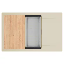 HD Onyx Beige 78-XL egymedencés gránit mosogatótálca szett, csepegtetőtálcával, vágódeszkával, acél csepegtetőkosárral, soft bézs színben