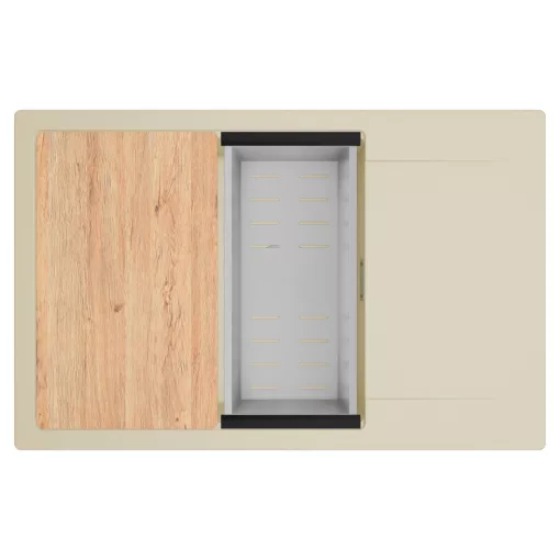 HD Onyx Beige 78-XL egymedencés gránit mosogatótálca szett, csepegtetőtálcával, vágódeszkával, acél csepegtetőkosárral, soft bézs színben