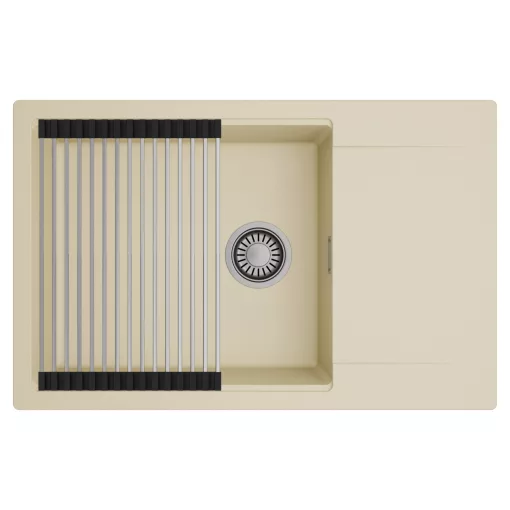 HD Onyx Beige 78-XL egymedencés mosogatótálca szett, acél csepegtetőráccsal, csepegtetőtálcával, soft bézs színben