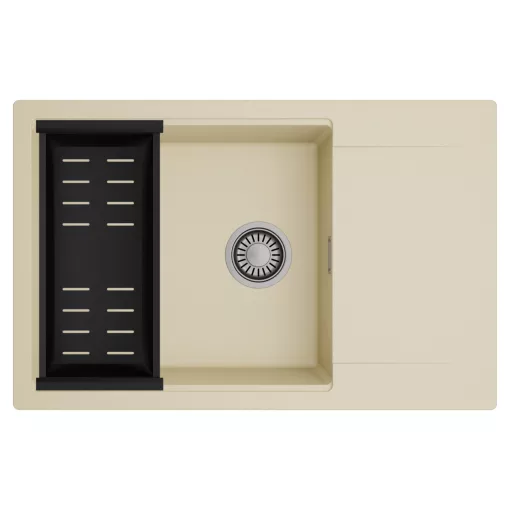 HD Onyx Beige 78-XL egymedencés mosogatótálca szett, matt fekete csepegtetőkosárral, csepegtetőtálcával, soft bézs színben