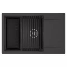 HD Onyx Antracit 78-XL egymedencés mosogatótálca szett, matt fekete csepegtetőráccsal és kosárral, csepegtetőtálcával, matt antracit színben, szálcsiszolt króm leeresztő szifonnal