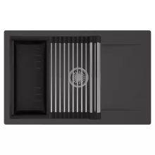 HD Onyx Antracit 78-XL egymedencés mosogatótálca szett, acél csepegtetőráccsal és matt fekete kosárral, csepegtetőtálcával, matt antracit színben, szálcsiszolt króm leeresztő szifonnal