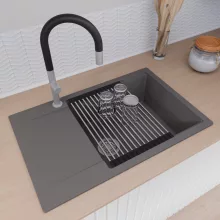 HD Onyx Antracit 78-XL egymedencés mosogatótálca szett, acél csepegtetőráccsal és matt fekete kosárral, csepegtetőtálcával, matt antracit színben, szálcsiszolt króm leeresztő szifonnal