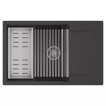 HD Onyx Antracit 78-XL egymedencés mosogatótálca szett, acél csepegtetőráccsal és kosárral, csepegtetőtálcával, matt antracit színben, szálcsiszolt króm leeresztő szifonnal