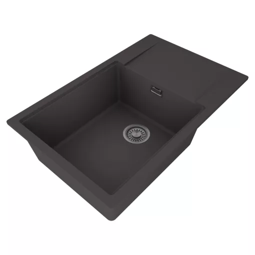 HD Onyx Antracit 78-XL egymedencés gránit mosogatótálca, vágódeszkával, matt antracit színben, szálcsiszolt króm leeresztő szifonnal