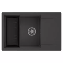 HD Onyx Antracit 78-XL egymedencés mosogatótálca szett, matt fekete csepegtetőkosárral, csepegtetőtálcával, matt antracit színben, szálcsiszolt króm leeresztő szifonnal