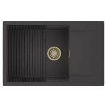 HD Onyx Antracit 78-XL egymedencés mosogatótálca szett, matt fekete csepegtetőráccsal, csepegtetőtálcával, matt antracit színben, szálcsiszolt arany leeresztő szifonnal