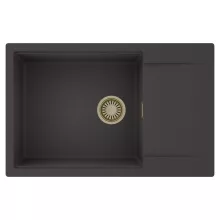 HD Onyx Antracit 78-XL egymedencés mosogatótálca, csepegtetőtálcával, matt antracit színben, szálcsiszolt arany leeresztő szifonnal