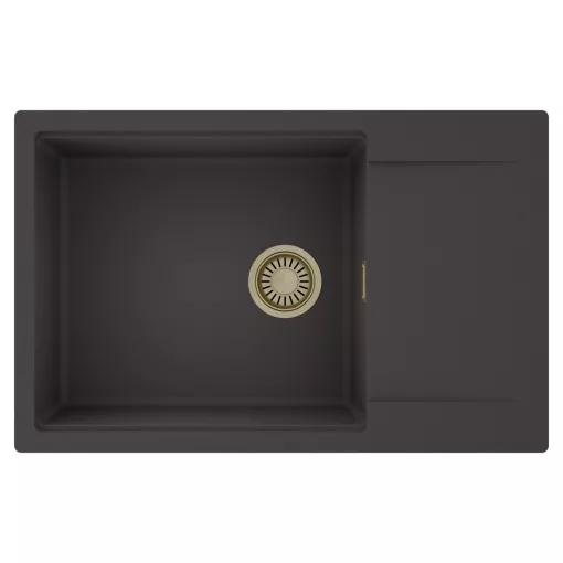 HD Onyx Antracit 78-XL egymedencés mosogatótálca, csepegtetőtálcával, matt antracit színben, szálcsiszolt arany leeresztő szifonnal