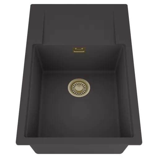 HD Onyx Antracit 78-XL egymedencés mosogatótálca, csepegtetőtálcával, matt antracit színben, szálcsiszolt arany leeresztő szifonnal