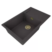 HD Onyx Antracit 78-XL egymedencés mosogatótálca, csepegtetőtálcával, matt antracit színben, szálcsiszolt arany leeresztő szifonnal