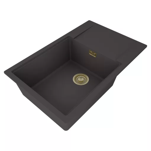 HD Onyx Antracit 78-XL egymedencés mosogatótálca, csepegtetőtálcával, matt antracit színben, szálcsiszolt arany leeresztő szifonnal