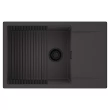 HD Onyx Antracit 78-XL egymedencés mosogatótálca szett, matt fekete csepegtetőráccsal, csepegtetőtálcával, matt antracit színben, matt fekete leeresztő szifonnal