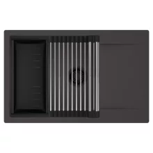 HD Onyx Antracit 78-XL egymedencés mosogatótálca szett, acél csepegtetőráccsal és matt fekete kosárral, csepegtetőtálcával, matt antracit színben, matt fekete leeresztő szifonnal