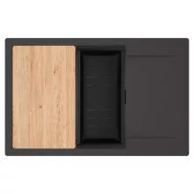 HD Onyx Antracit 78-XL egymedencés gránit mosogatótálca szett, csepegtetőtálcával, vágódeszkával, matt fekete csepegtetőkosárral, matt antracit színben, matt fekete leeresztő szifonnal